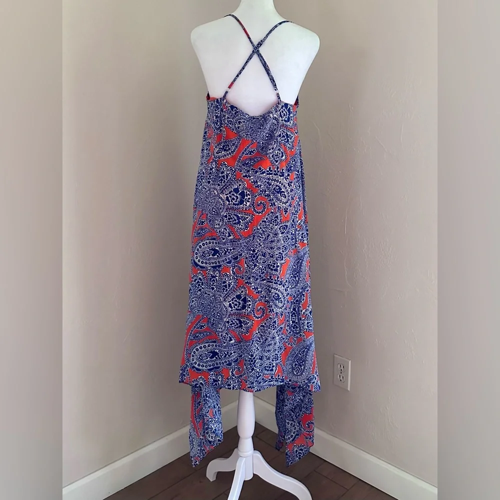 Trina Turk Alverta Silk Paisley Midi Dress Cobalt Blue and Orange Size 4